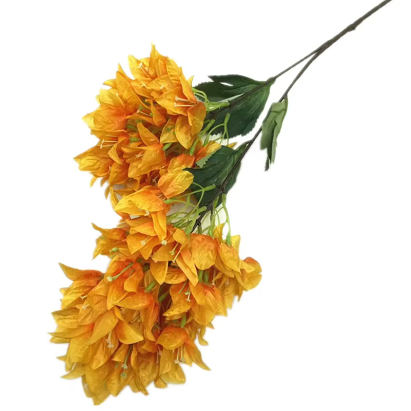 Branche d'arbre de fleur de bougainville artificielle, deux têtes, longue tige en soie, pour décorat