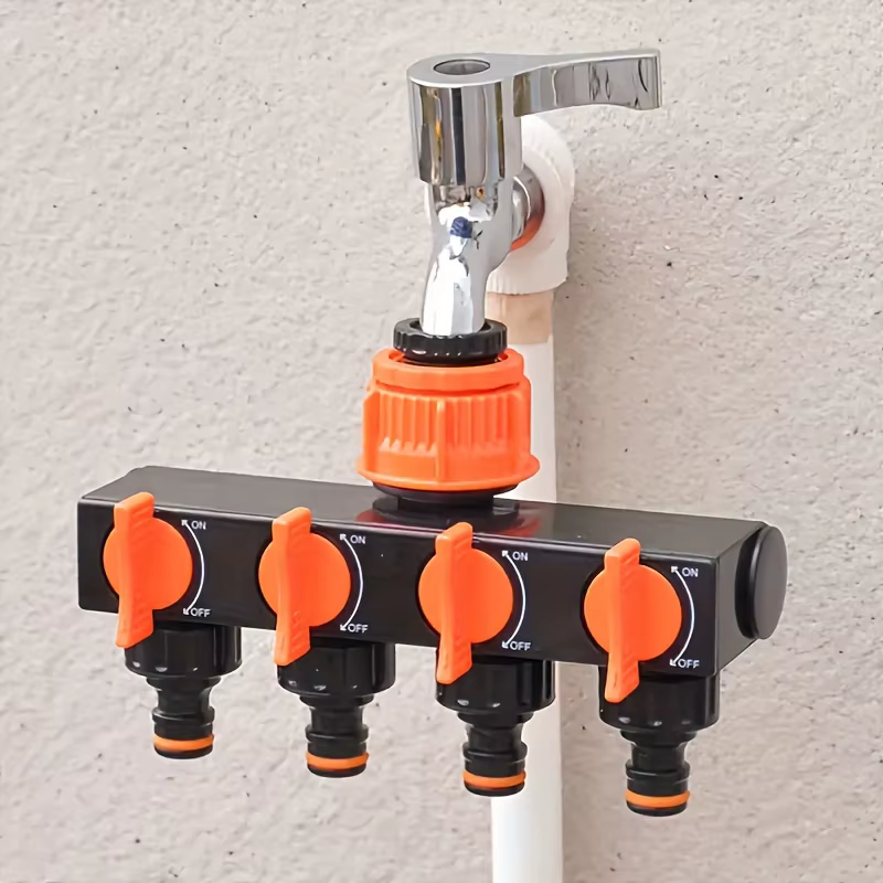 Distributeur de tuyau d'arrosage à 4 voies avec 4 interrupteurs indépendants - adapté aux systèmes d
