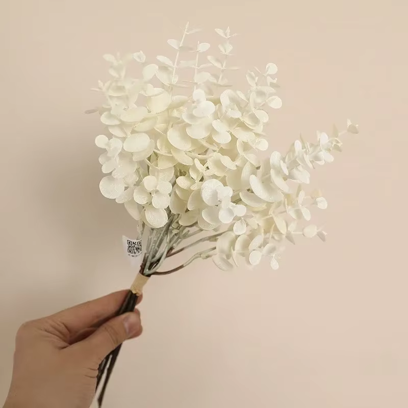 Feuilles de plantes de Simulation en plastique, 6 bâtons attachés, Bouquet d'eucalyptus, décoration 