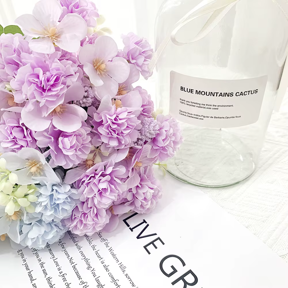 Bouquet de Pivoines et Hortensias Artificielles Bleues, Fausses Fleurs, pour Centre de Table de Mari