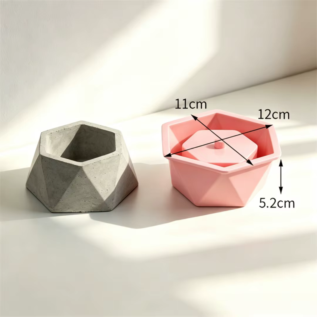 Moule en silicone pour pot de succulentes hexagonal rond en béton, pot de fleurs en ciment, pot à pi