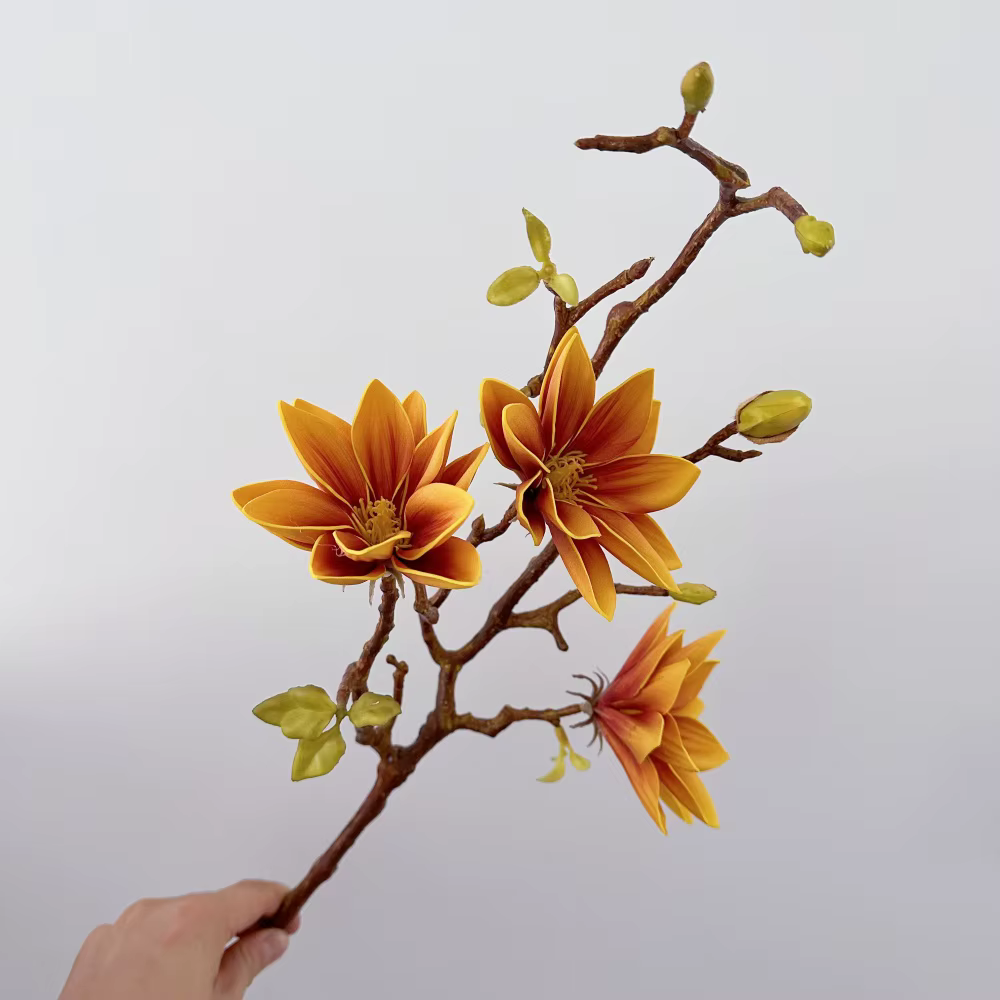 Fleur artificielle Magnolia 70cm, sensation tactile, fausse dégradé, branche de fleur de Lotus, déco