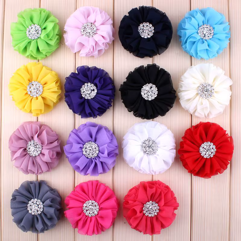 Fleurs en mousseline de soie artificielle avec biscuits Bling pour enfants, accessoires en tissu chi