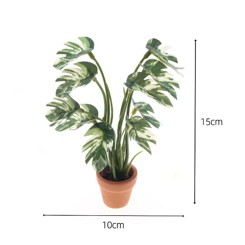 Plante Monstera Miniature délicate pour maison de poupée 1/12, en pot pour micro-paysage de jardin