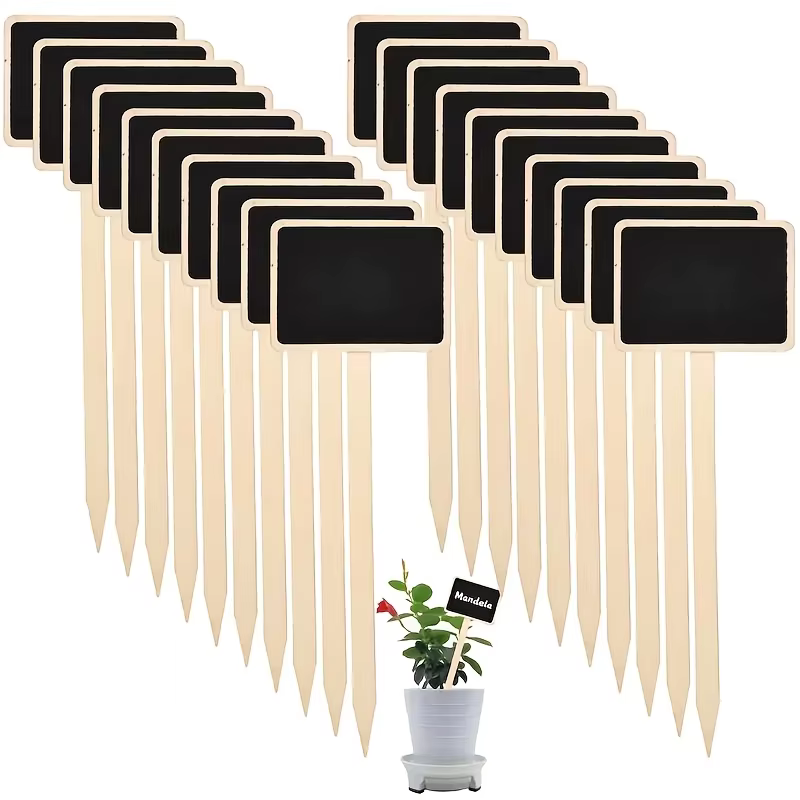 Étiquettes de plantes rustiques en bois, panneaux de jardin en forme de T, tableau noir, support au