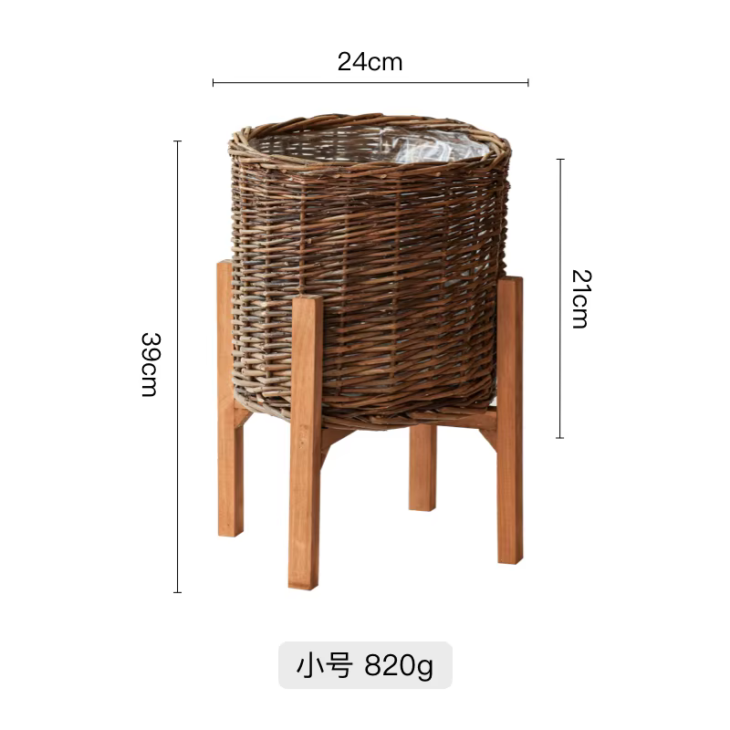 Grand panier de fleurs en bois et osier, jardinière décorative, porte-plante vert intérieur et extér