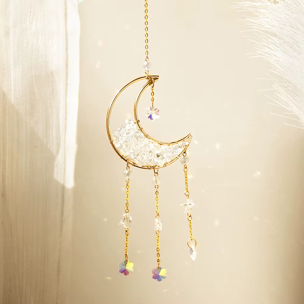 Améthyste Suncatcher lune cristal pierre précieuse Windchime Sun Catcher décor à la maison arc-en-ci