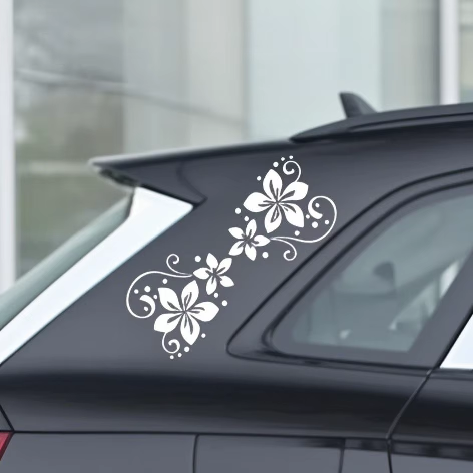 Autocollant de voiture en vinyle à motif floral, autocollant gris/blanc/noir pour pare-brise, pare-c