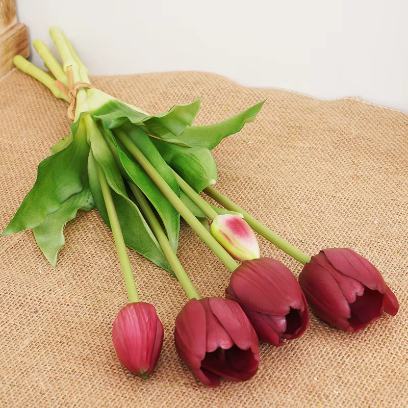 Bouquet de tulipes à cinq têtes en Silicone, haute qualité, toucher réel, décoration de mariage, de 