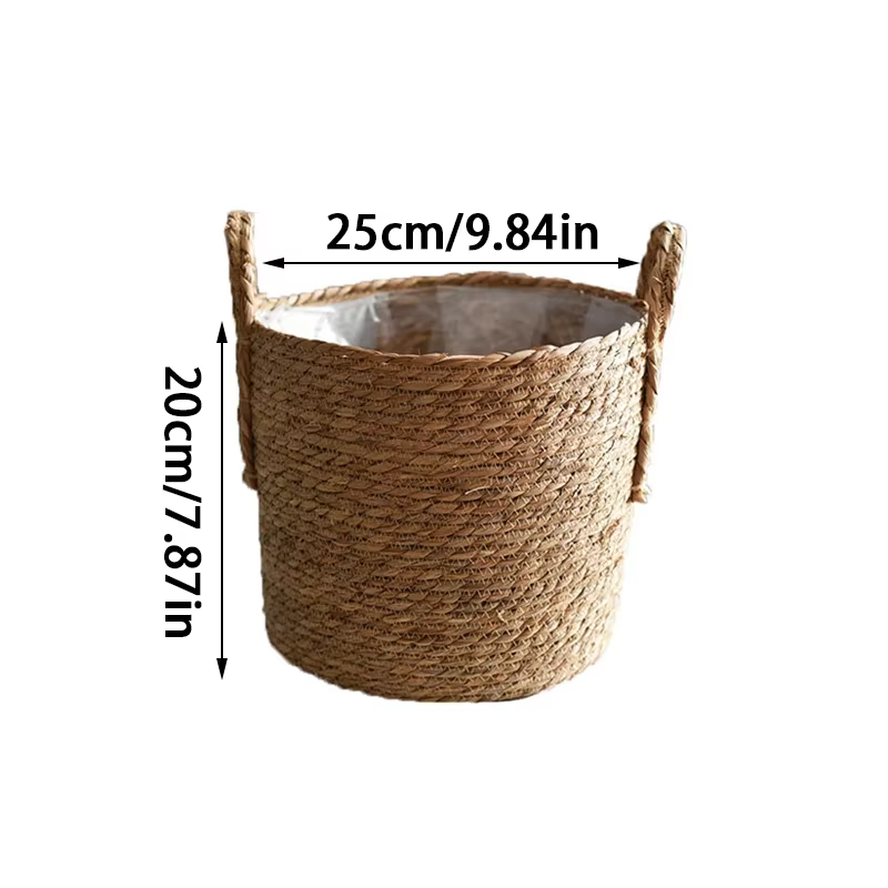 Pot de fleur tissé en paille fait à la main, panier de jardinière, rangement de vêtements sales, por