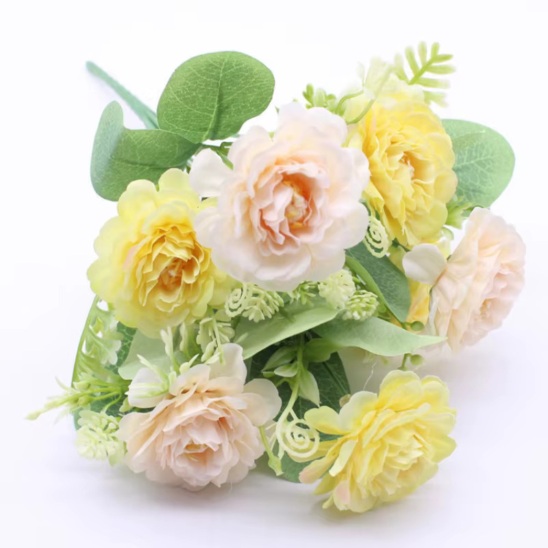 Fleurs artificielles en soie, Bouquet d'hibiscus à 7 têtes, Simulation décorative de jardin, Champag