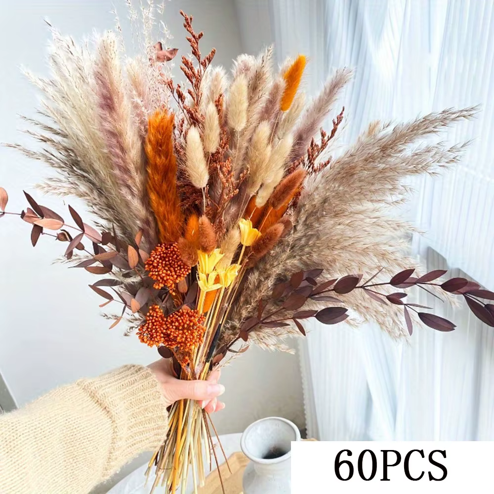 Nature Orange Reeds Pampas Herbe Automne Maison Fleurs Séchées Arrangements Décoration Réels Florals