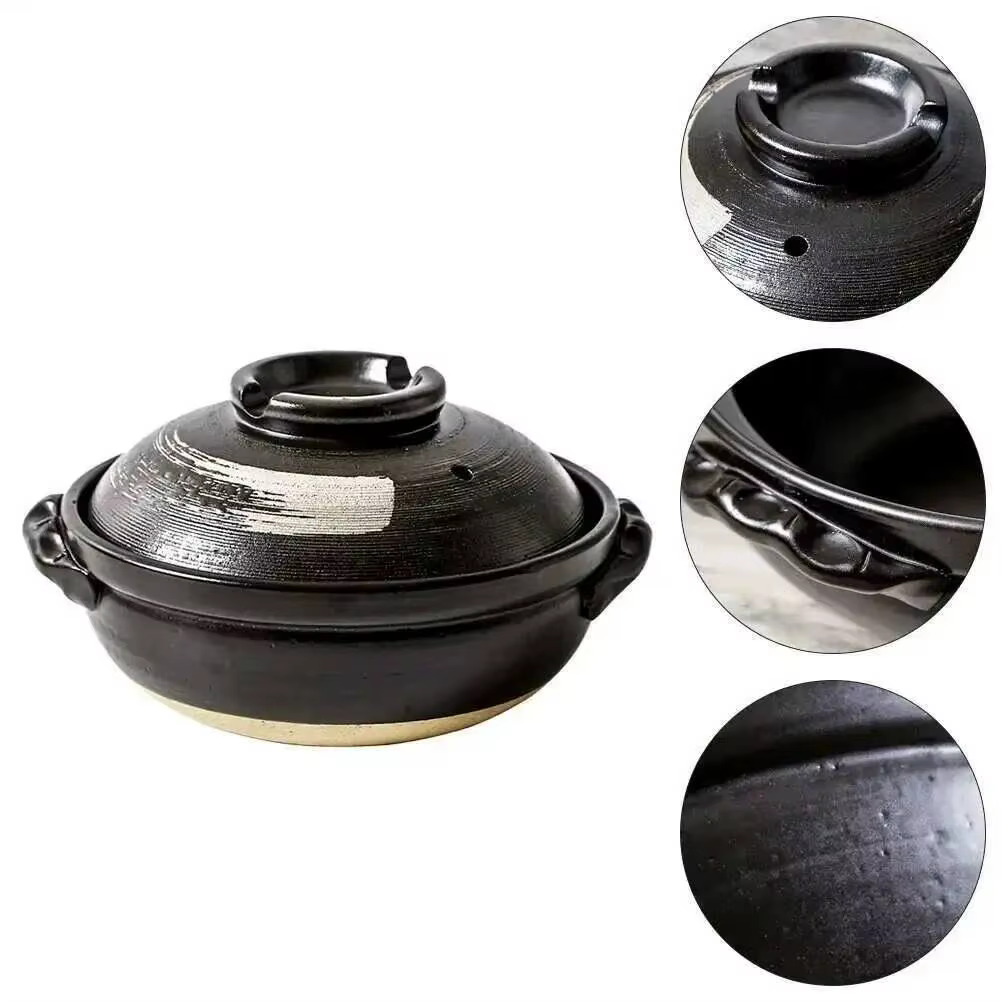 Pot en argile céramique 0,9 l, Casserole de cuisson, ragoût japonais, marmite à soupe avec couvercle