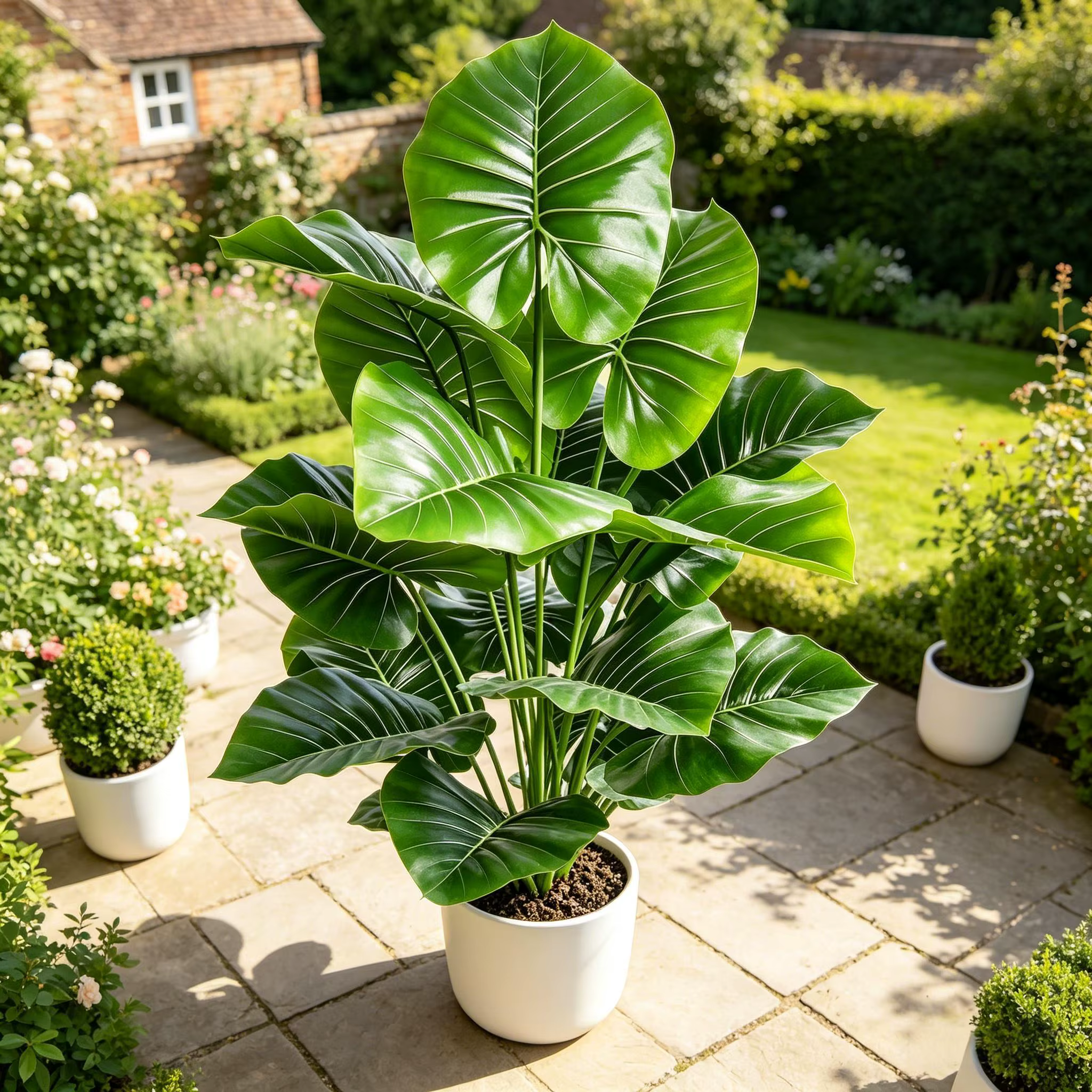 Plante Alocasia à grandes feuilles rondes de 60-105 cm, faux arbre de taro au toucher réel pour la d