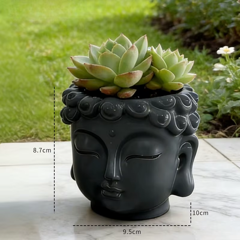 Pot de fleurs en forme de visage de Bouddha, statue de Bouddha créative, pot de jardin intérieur/ext