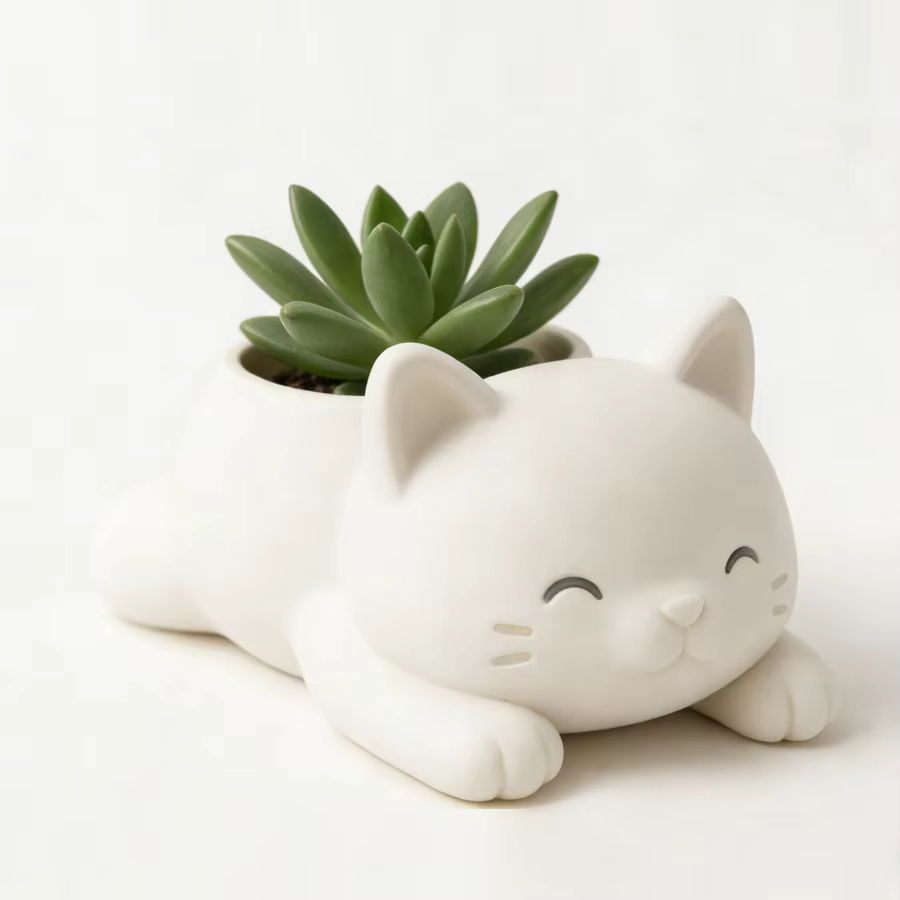 1 pot de fleurs en forme de chat couché de style dessin animé, décoration créative pour la maison, l