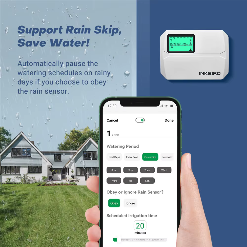 INKBIRD-Contrôleur d'arrosage intelligent Wi-Fi, contrôle à 8 zones, minuterie d'irrigation intérieu