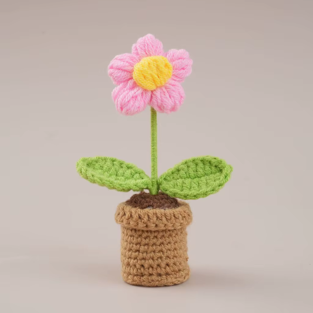 Pot de fleurs au crochet compact fait main motif tournesol pour festivals, décoration intérieure de 