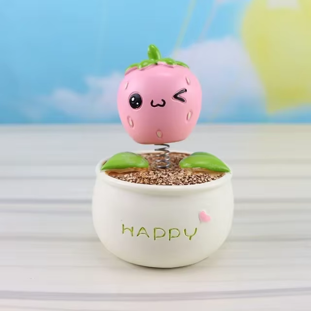 Pot de fleur de fraise en résine pour voiture, ornement de voiture, tête secouante, intérieur de voi