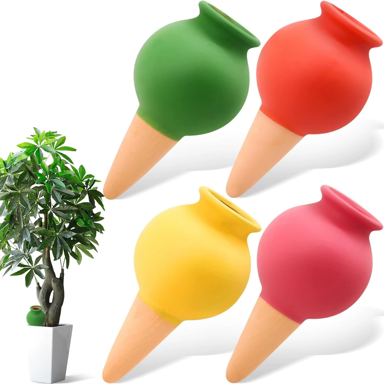 Pointes d'arrosage en terre cuite, 4 globes d'arrosage automatique, insert de jardinière auto-arrosa