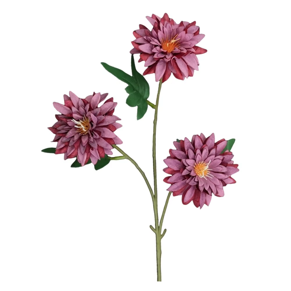 Fleur de Dahlia Artificielle de 64 cm de Long, 3 Têtes, Branche Longue, Fleur en Soie, Arrangement F