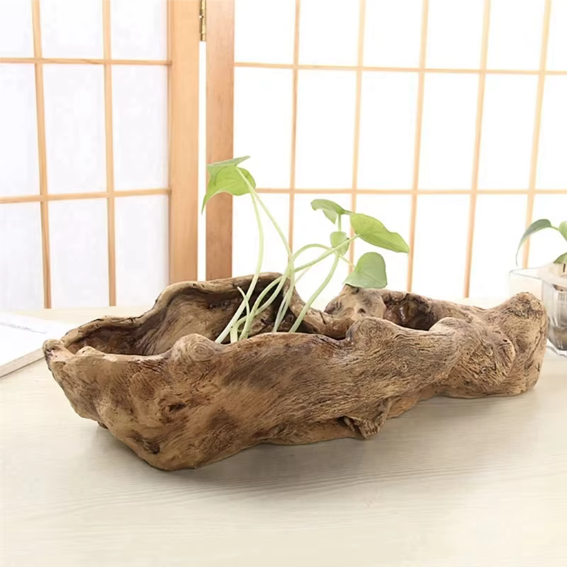Pot de fleur de paysage rétro pastoral, planteur de souche d'arbre en résine, Sculpture artificielle
