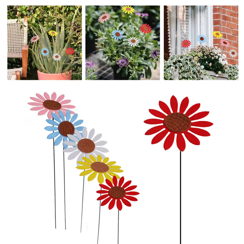 Piquets de jardin tournesol en métal Vintage, 5 pièces, ornements de Patio de pelouse de cour, bâton