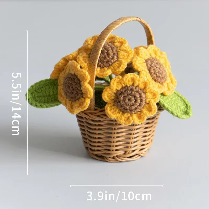 Crochet fleur mignon fini tissé tournesols en pot tricoté à la main tournesols Table décor à la mais
