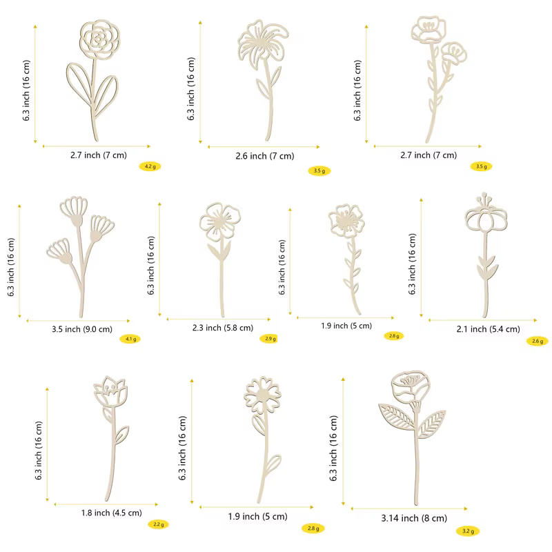 Décoration murale de fleurs sauvages en bois, 10 pièces, découpes florales en bois colorées pour la 