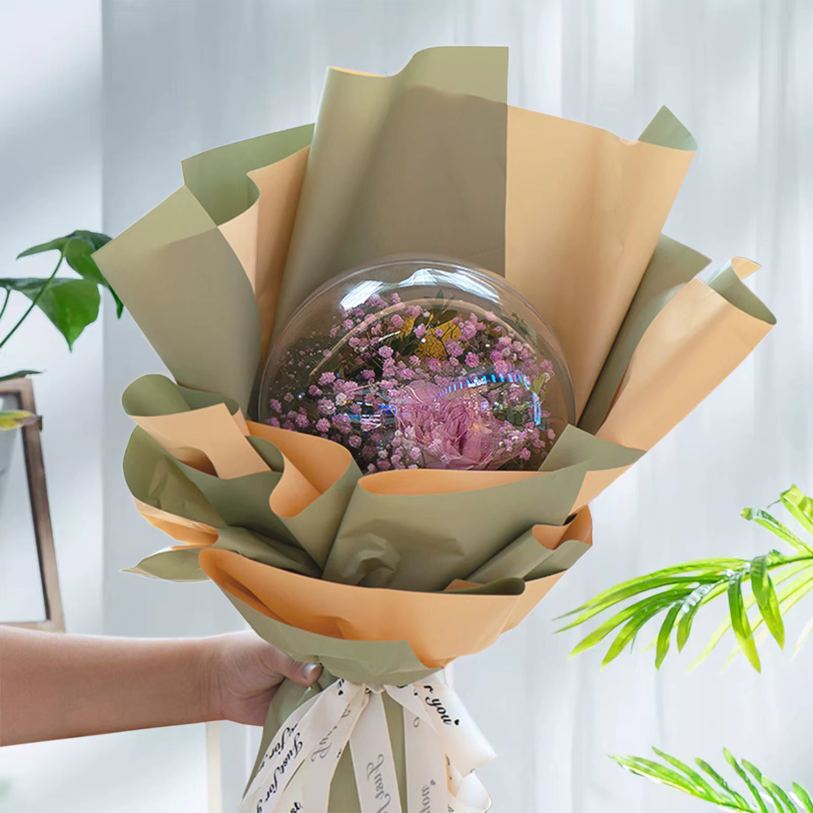 Bouquet Bobo Ball, Bouquet de Fleurs Transparentes, Boule de Rembourrage pour Emballage Cadeau, Déco