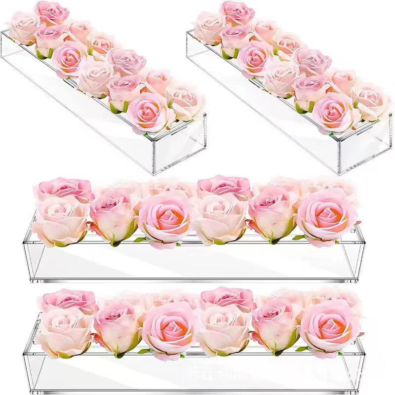 Pot de Base Rectangulaire en Acrylique Transparent pour Arrangement de Fleurs, Vase pour Restaurant,