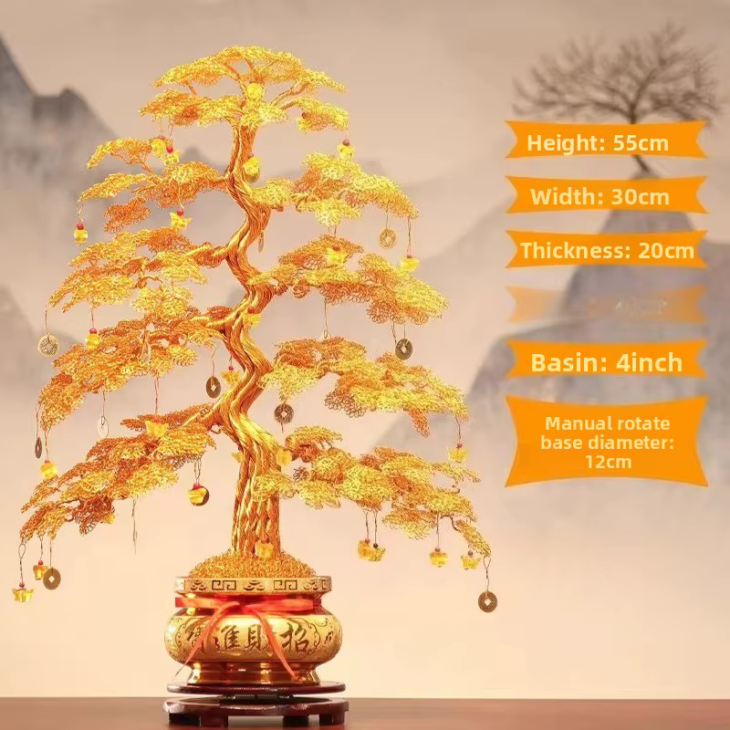 Arbre à argent tressé artisanal Feng Shui, ornement décoratif porte-bonheur pour la maison, idéal co