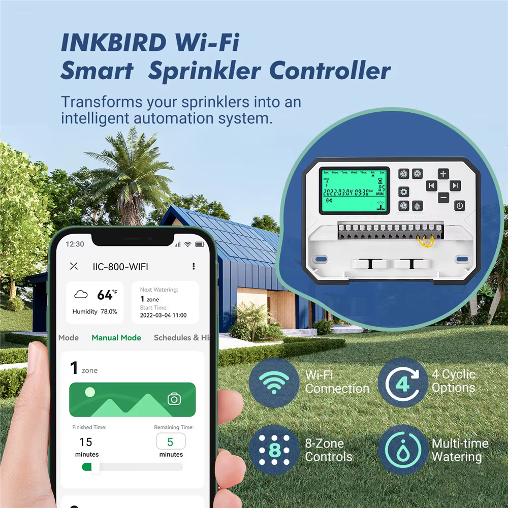 INKBIRD-Contrôleur d'arrosage intelligent Wi-Fi, contrôle à 8 zones, minuterie d'irrigation intérieu