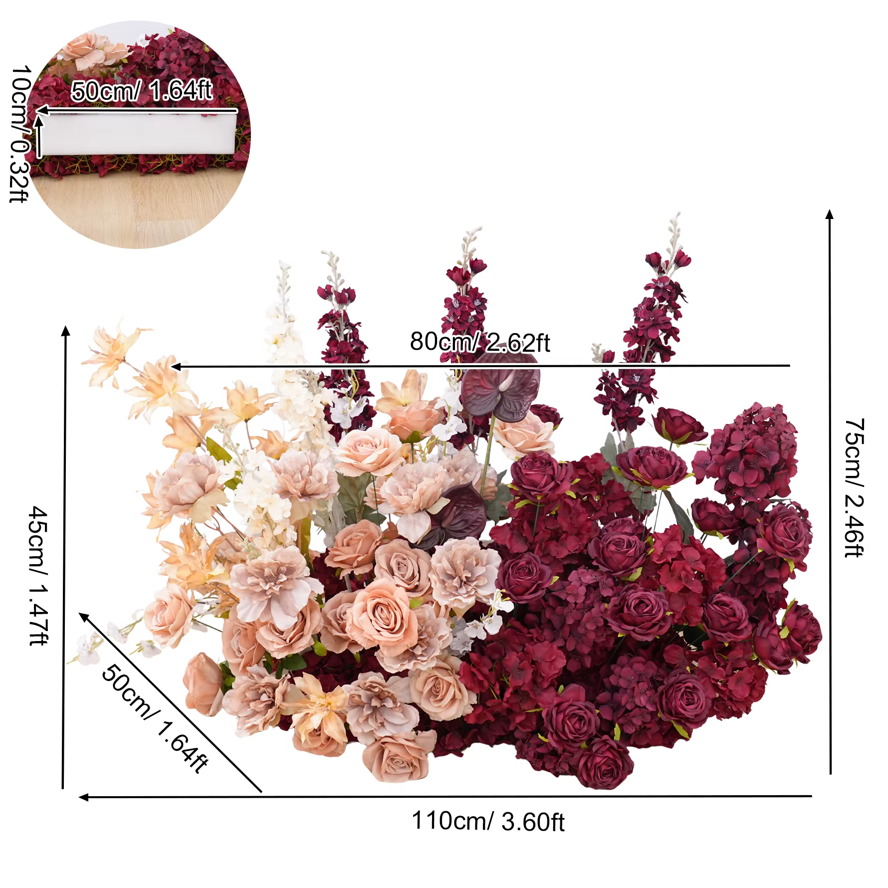 C8987 automne café Delphinium bordeaux Roses accrocher Imitation arrangements floraux mariage Photo 
