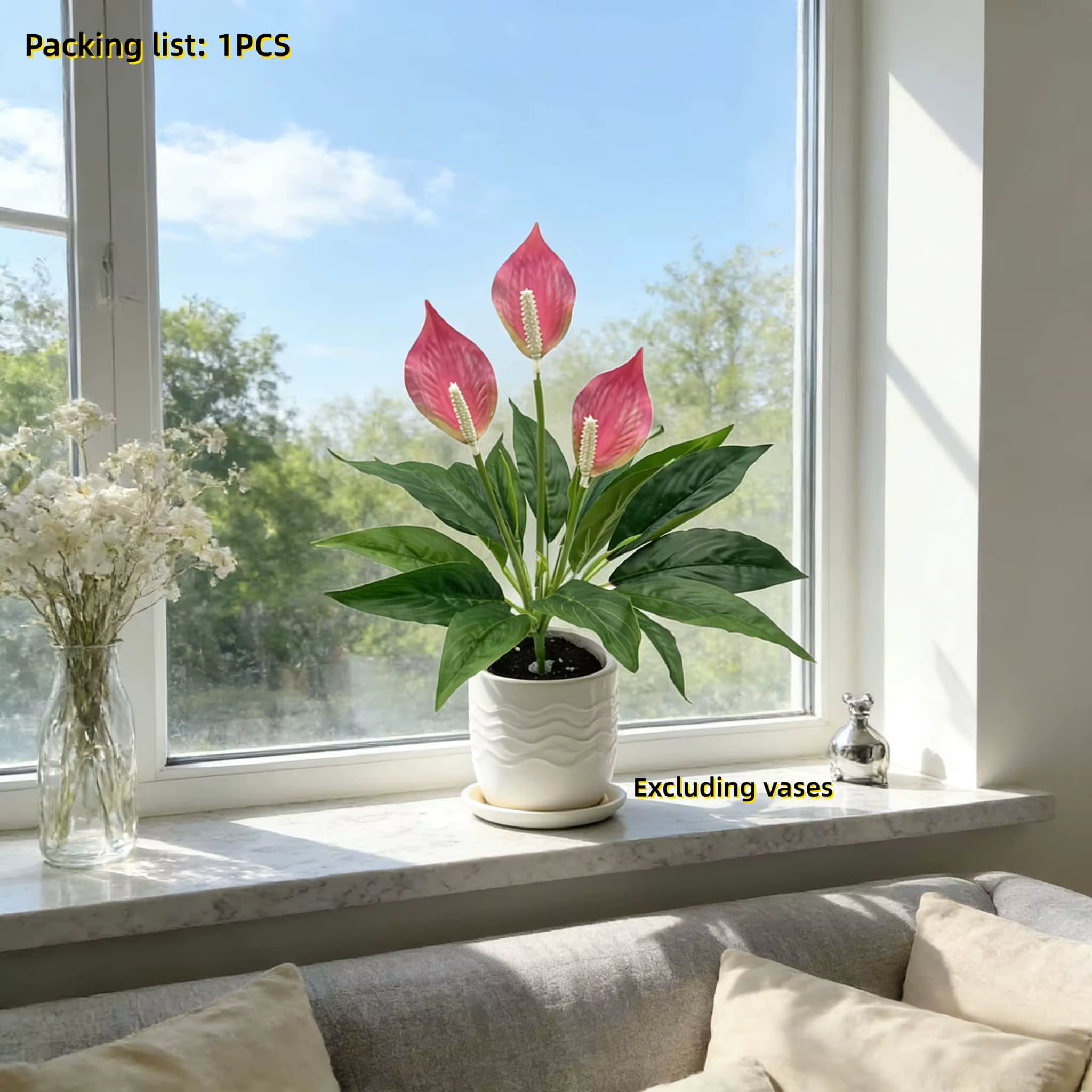 1/3 pièces plante de lys de paix artificielle Spathiphyllum réaliste pour jardin Patio balcon été va