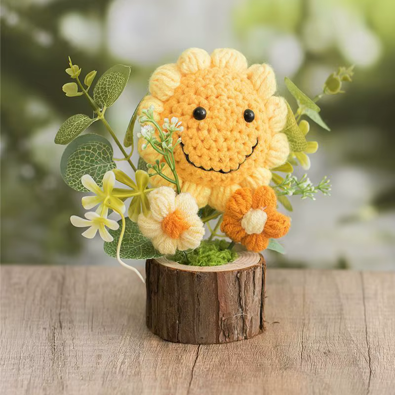 Fleurs de tournesol au crochet faites à la main, cadeau d'accompagnement émotionnel pour femmes, cad