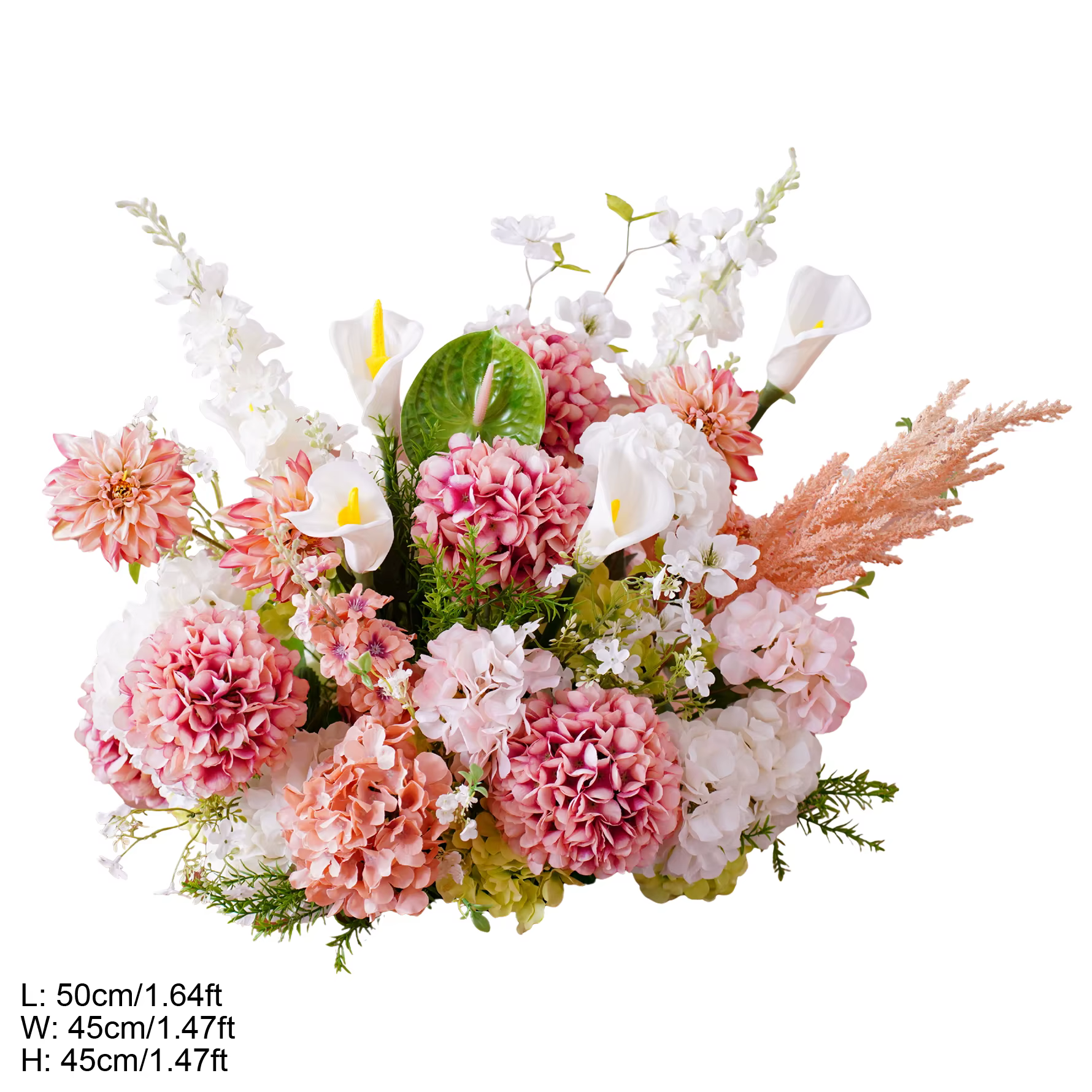 Composition florale artificielle Angela Flower A9091, Hortensia blanc et rose sur panneau KT, pour a