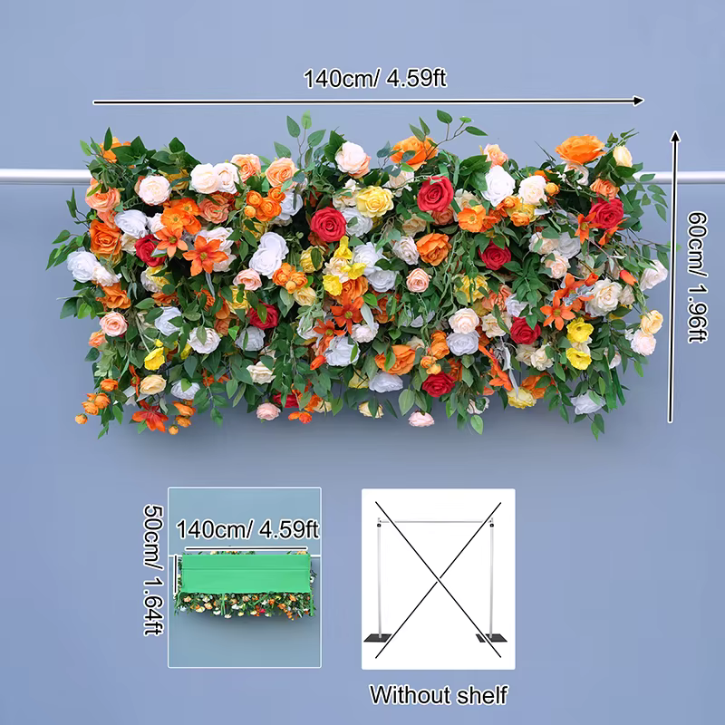 Base en tissu vert Rose série Orange, rangée de fleurs, Arrangement Floral, cadre d'arrière-plan de 