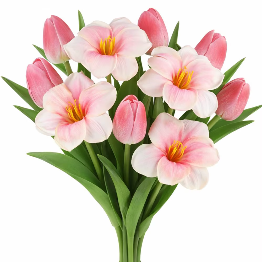 Bouquet de 10 tulipes artificielles roses mélangées, fausses fleurs pour centres de table de mariage