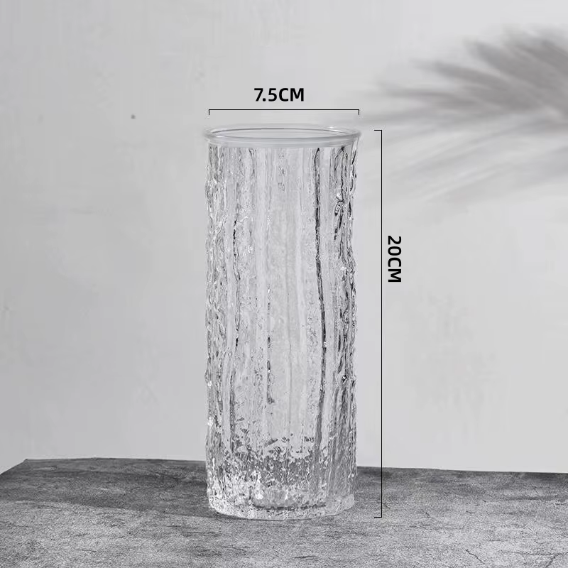Vase à fleurs en verre texturé effet glacier, pot hydroponique transparent, vase minimaliste nordiqu