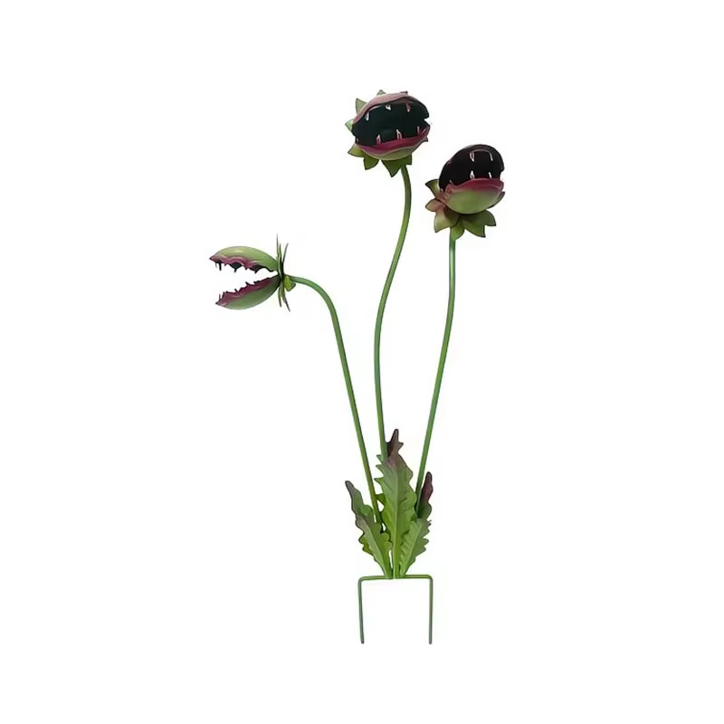 Décoration de jardin en fer forgé colorée en forme de plante carnivore, Piège à mouches de Vénus en 