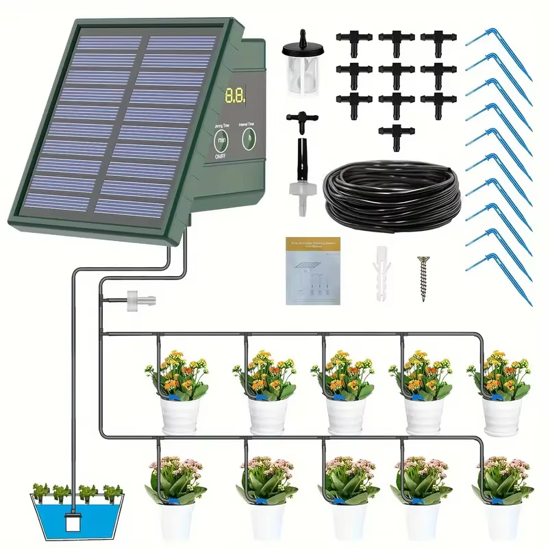 Système d'irrigation goutte-à-goutte automatique à énergie solaire, pour lits surélevés, serres, jar
