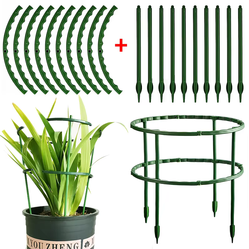 Cage de Support pour plantes de jardin, Support de fleurs en plastique demi-cercle, tige de fixation