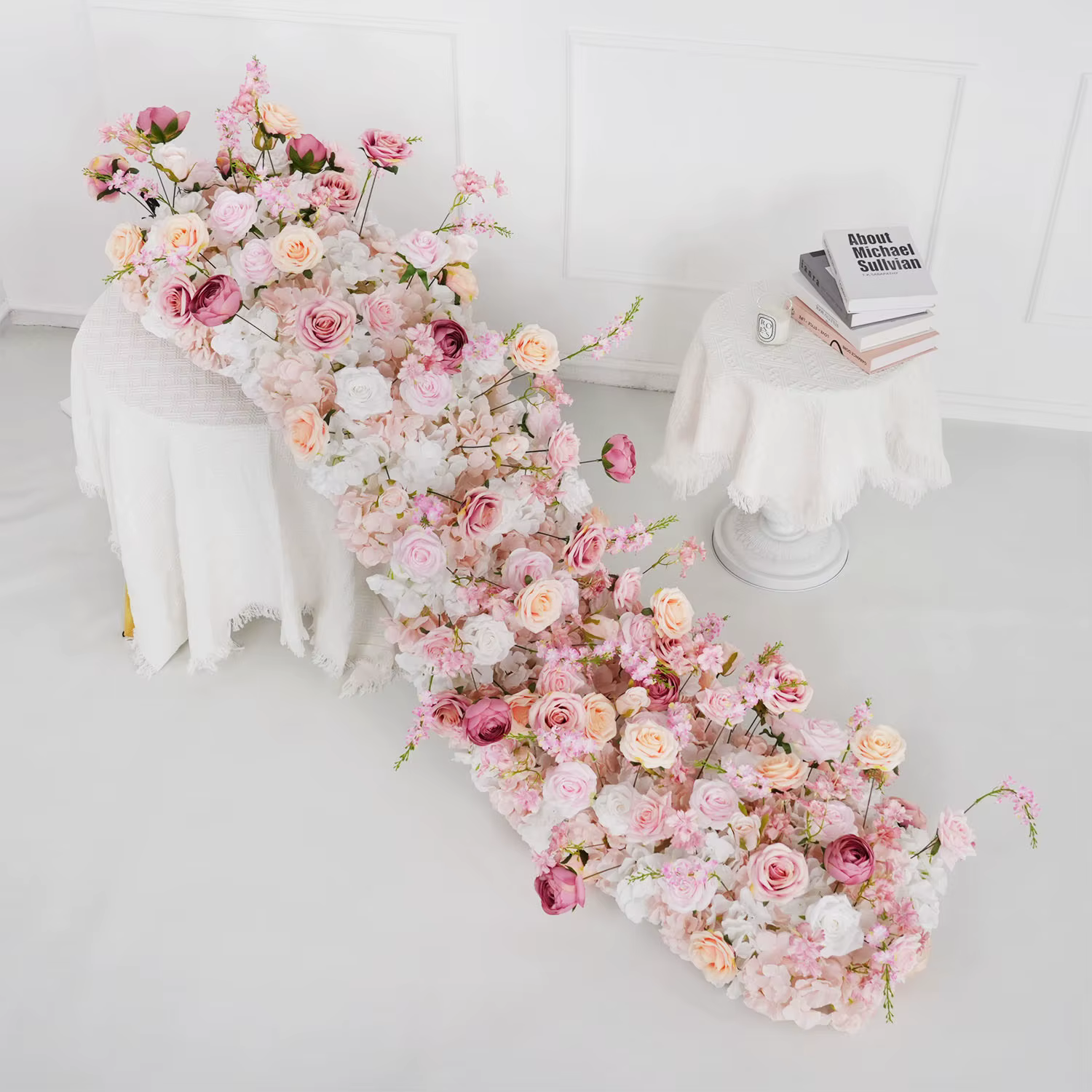 Uflower 100/200 cm luxe Rose fleur artificielle rangée Table pièce maîtresse fleurs de mariage toile