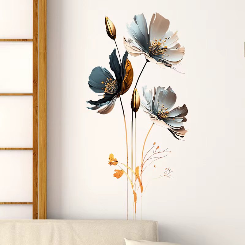 Autocollant mural de fleurs magnifiques pour décoration de fond de salon, autocollants décoratifs po