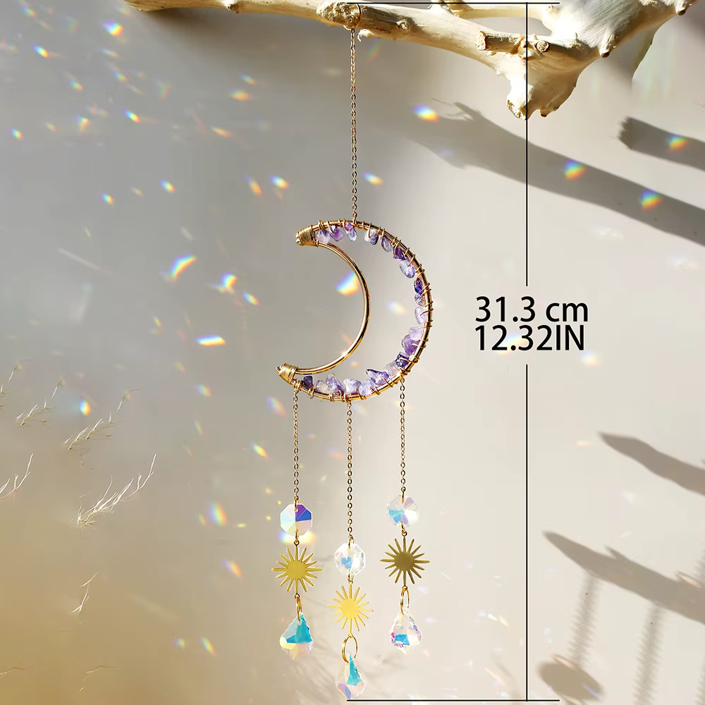 Améthyste Suncatcher lune cristal pierre précieuse Windchime Sun Catcher décor à la maison arc-en-ci
