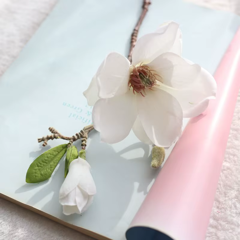 InjFlower Magnolia Artificiel, Décoration de Table de Mariage, Fleur Florale, Cadeau de Noël, Maison