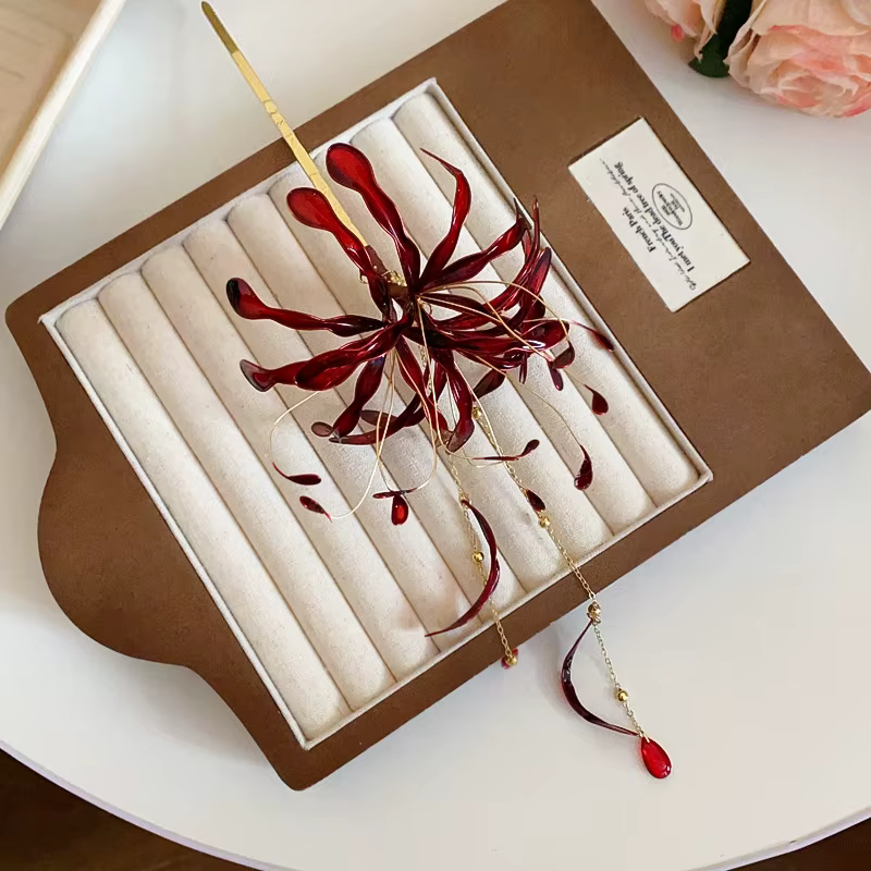 Bâtonnets de cheveux à franges en forme d'araignée rouge pour femmes, épingles à cheveux Hanfu, gout
