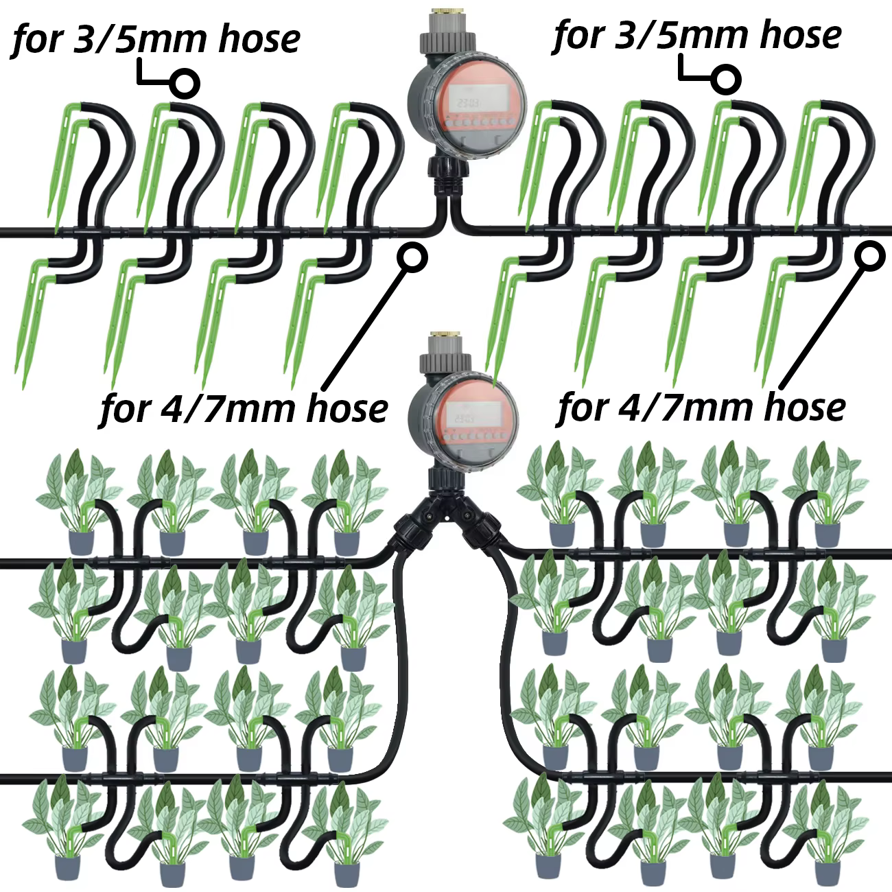 SPRINCLE-Système d'irrigation goutte-à-goutte à coude vert pour bonsaï en pot, tuyau d'arrosage auto