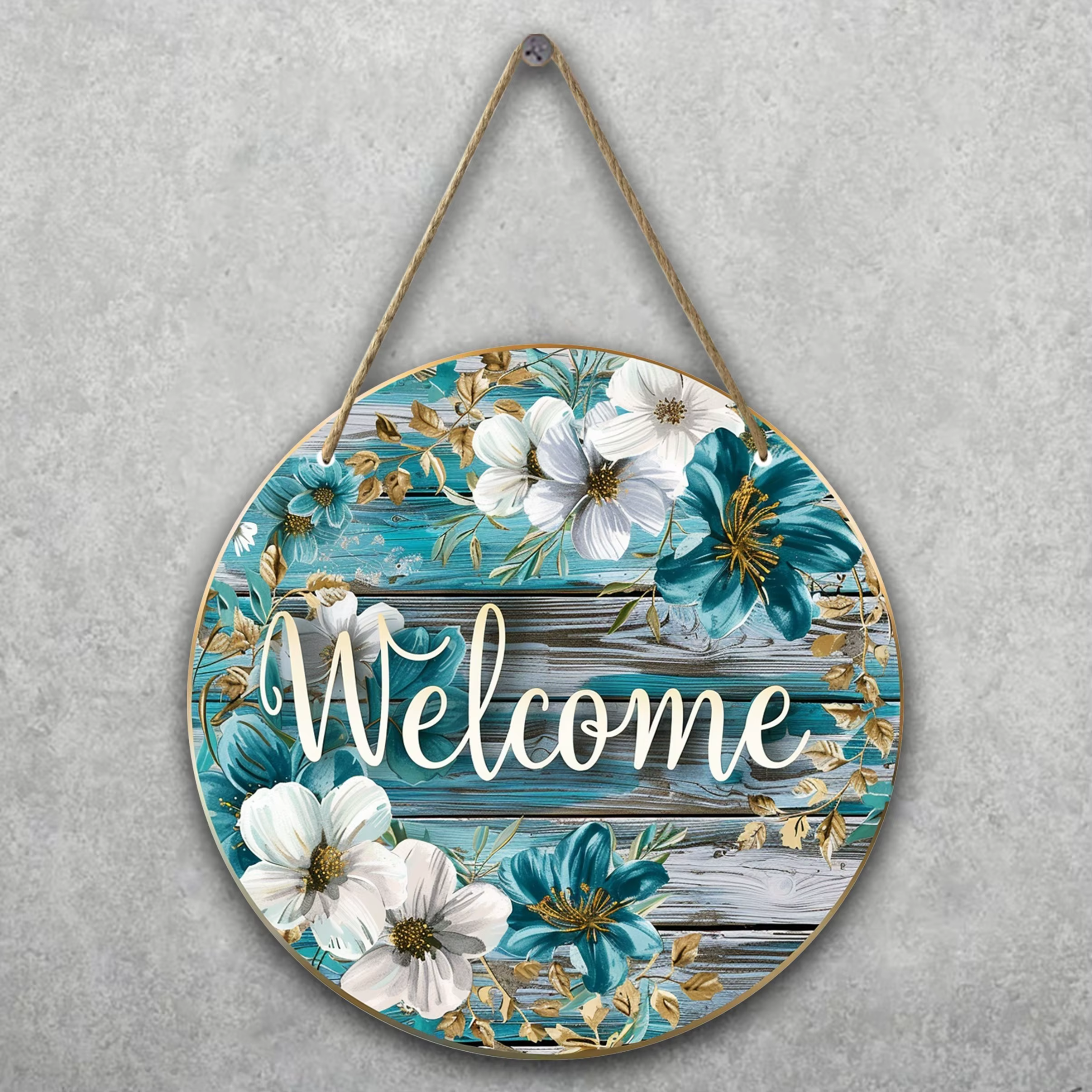 Charmant panneau de bienvenue rond en bois de 7,87 pouces avec motif floral aquarelle adapté aux cou